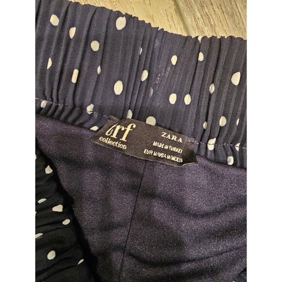 Zara Wide Leg Accordion/pleated Pants Navy Polka Dots Sz M - Picture 3 of 5